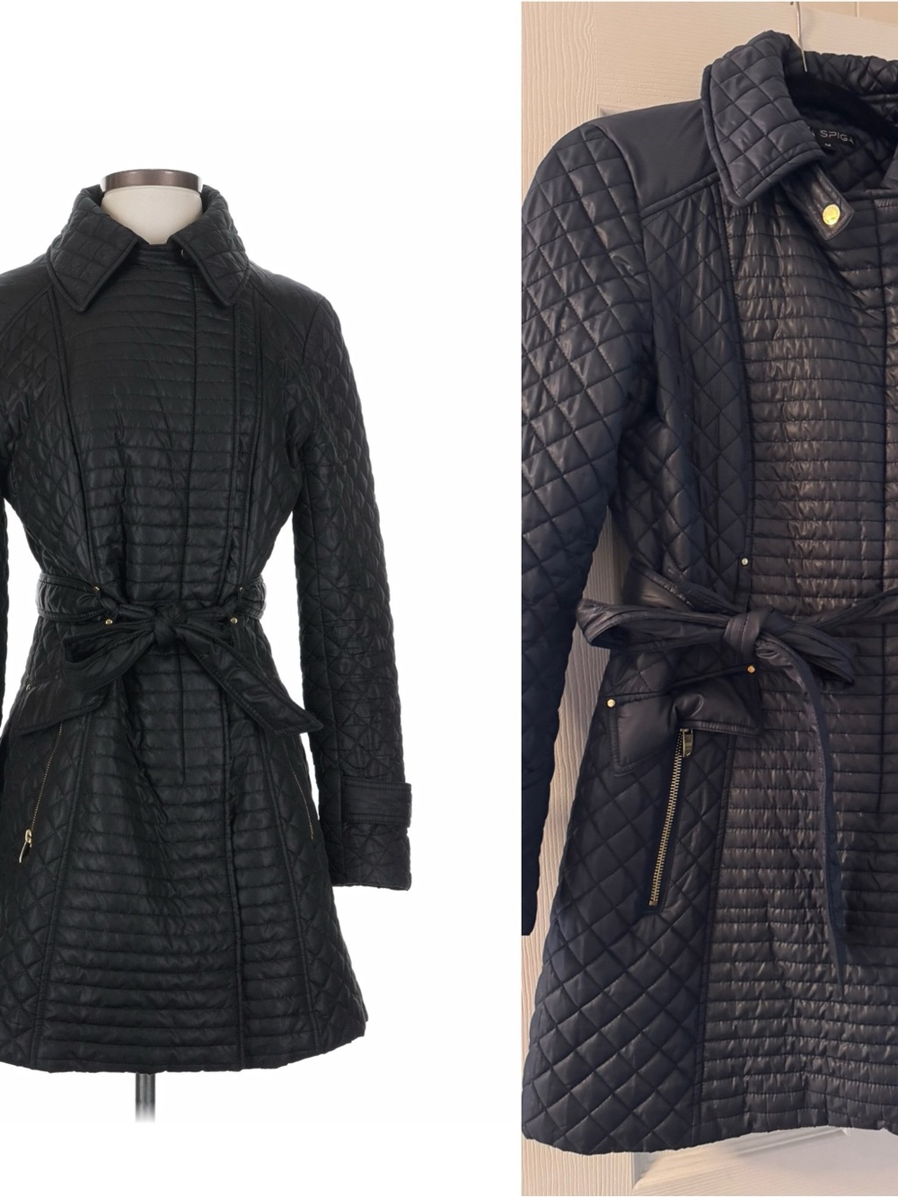 Via Spiga Belted Quilted Coat